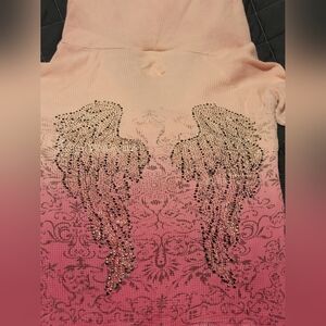 Miss Me Rhinstoned Angel Wing Hoodie.  Hombre Pink, Pouch Pocket. Size Med